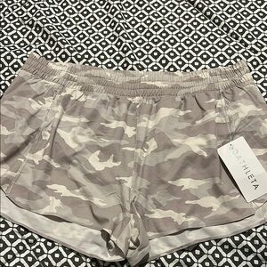 Athleta Gray and Cream Athletic Shorts Soft Fabric